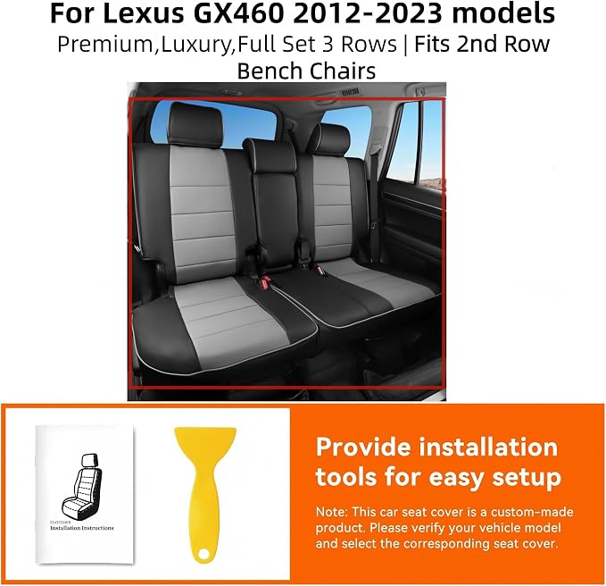Ranaya Custom Fit Lexus Seat Covers for Lexus GX460 2012–2023 | for Base,Premium,Luxury,7-Passenger Full Set,(Fits 2nd Row Bench Seat),Waterproof Leatherette,Pet & Kid Friendly,Black - Image 4
