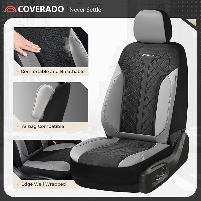 Coverado Leather Car Seat Cover for 2 Seats Front Seat Covers Waterproof Seat Covers 2-Pack Luxury Car Seat Protectors Universal Fit for Most Vehicles, SUV, Truck, Sedan - Image 2