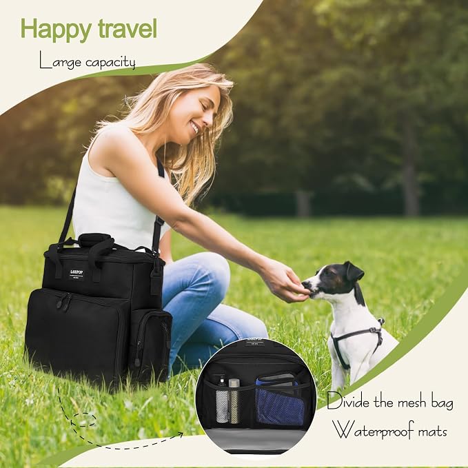 LARIPOP Dog Travel Bag Airline Friendly for Small Medium Large Dogs, Pet Travel Organizer with Collapsible Bowls Food Containers Mat, Waterproof Portable Tote for Dog Outdoor Travel - Image 6