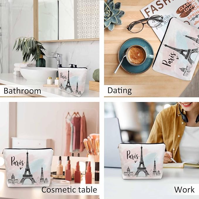 Women Cosmetic Bag Eiffel Tower, Watercolor Paris Eiffel Tower Cute Makeup Bag For Purse Cosmetic Travel Bag For Toiletries Makeup Storage Bag Flax Skincare Bag Make Up Pouch Bags - Image 6