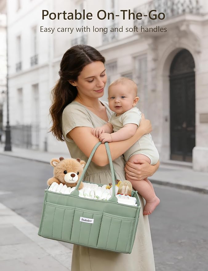 Quilted Diaper Caddy Organizer, Nursery Storage Basket with Dividers | Waterproof Caddy with Sturdy Handles, Portable for Changing Table or Car, Newborn Essentials, Baby Shower Gifts - Image 4