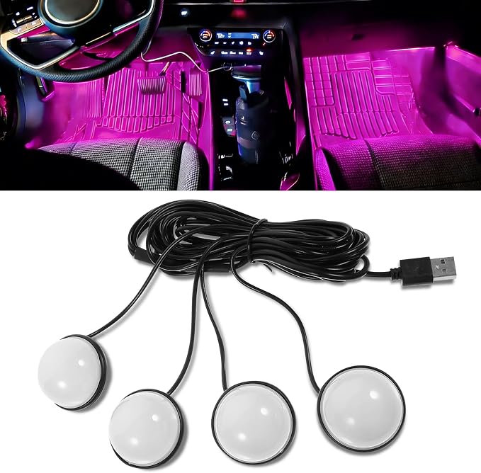 Car Interior LED Lights, Ambient Lighting Car Interior, Automotive Ambient Neon Light Kit with USB Port, Auto Accessories 4 in 1 Automotive Decoration Lighting for RV, Truck, Sedan (Pink) by Unknown
