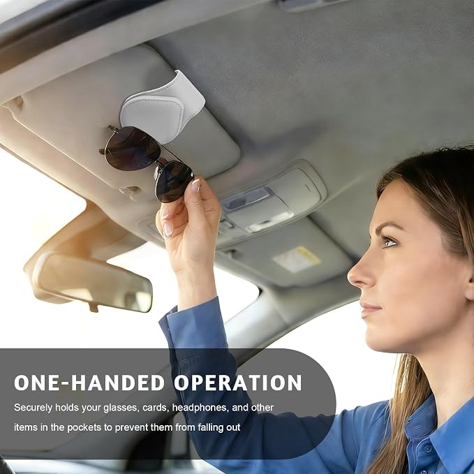 Magnetic Sunglass Holder for Car Visor, Leather Vehicle Sunglass Hanger Clamp Card Holder with Magnet, Universal Eyeglass Clamp Visor Ticket Organizer for Cars Trucks SUVs (Gray) - Image 4
