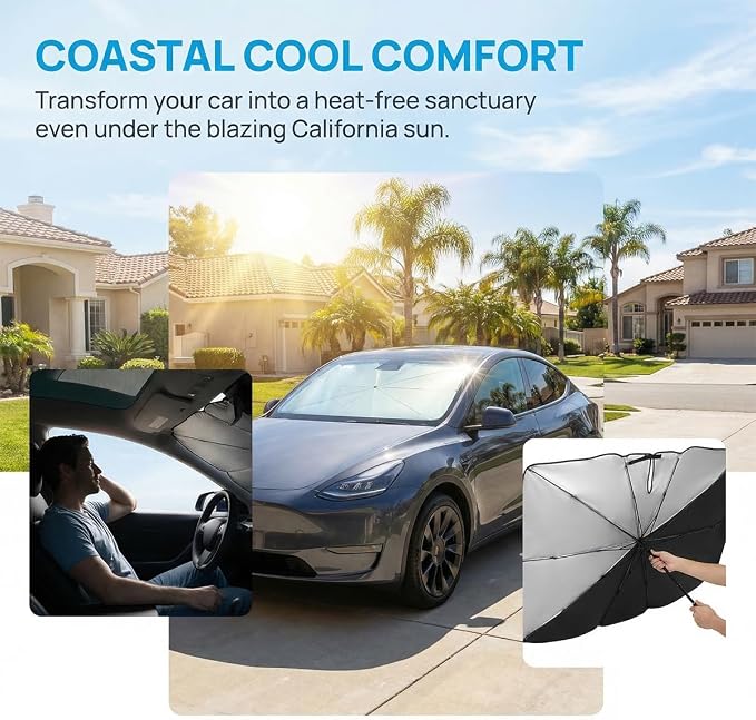 Car Sun Shade Umbrella, UV Heat Protector Front Window Sun Shield Cover Keep Interior Cool, Foldable Auto Windshield Sunshade Protect Car from Sun Heat Damage, Universal for Vehicles - Image 5