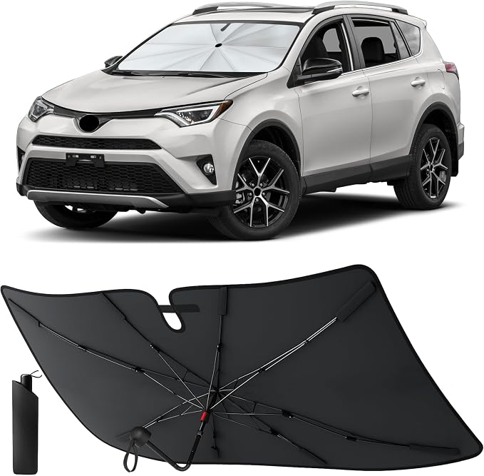 EcoNour Foldable Windshield Sun Shade & Window Tint Fit for 2013-2016 2017 2018 Toyota RAV4 Sunshade, Front Car Window Shades Sun Visor, UV Protection, Heat Blocker, Car Accessories by EcoNour