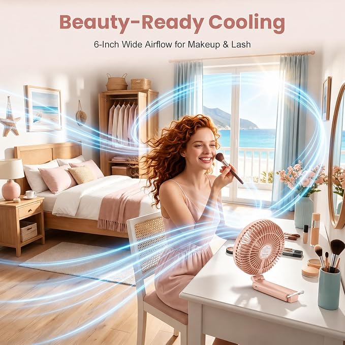 Portable Handheld Fan, 10000mAh Rechargeable 6-Inch Personal Fan for Travel | Ultra Quiet Foldable Desk Fan, 5-Speed Battery Operated Fan with Up to 40H Runtime and Digital Display for Travel and Makeup - Image 5