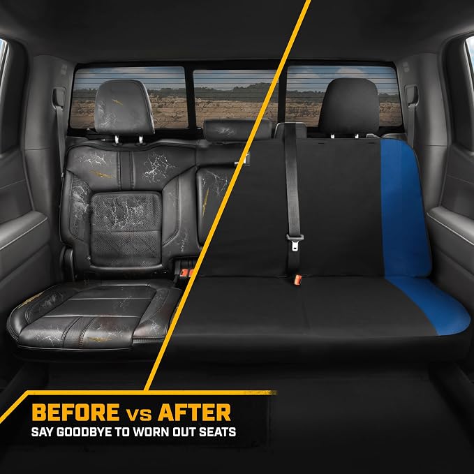 CAT Flexfit Blue Rear Seat Cover for Cars, SUVs & Mid-Size Pickup Trucks - Durable 60/40 Split Rear Bench Seat Protector, Back Seat Cover, Interior Auto Accessory, Not for Full-Size Pickup Trucks - Image 5
