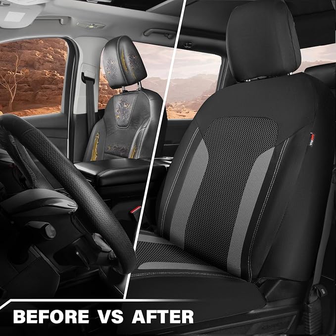 CAR PASS 3D Air Mesh Car Seat Covers Front Seats Low Back Bucket, Breathable Sporty Mesh in Summer Airbag Compatible Universal Fit 95% Automotive SUV,Truck,Sedan Interior Protector, Black Gray 2PCS - Image 4