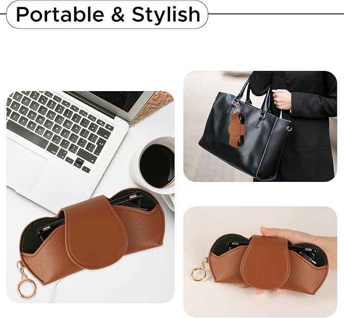 KINIVA Sunglasses Holder for Car Visor with Hanging Hook Portable Leather Glasses Storage Bag with Detachable Clips - Image 5