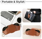 KINIVA Sunglasses Holder for Car Visor with Hanging Hook Portable Leather Glasses Storage Bag with Detachable Clips - Image 5