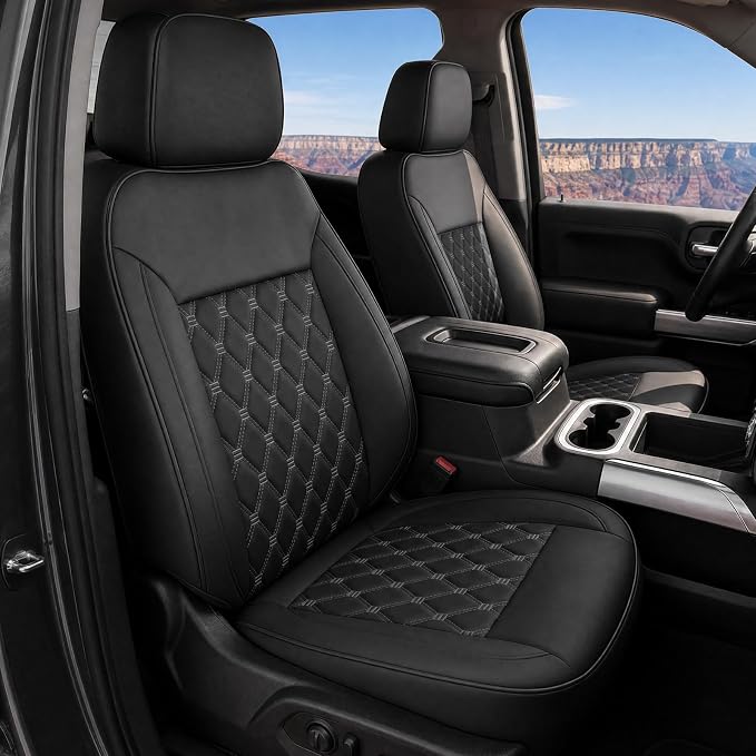 Custom Seat Covers for Silverado, Waterproof Nappa Leather Full Set Seatcovers for Chevy Silverado/GMC Sierra 2007-2013 & 2019-2026 1500, 2020-2026 2500HD 3500HD Crew/Double/Extended Cab,Gray by Umbrauto