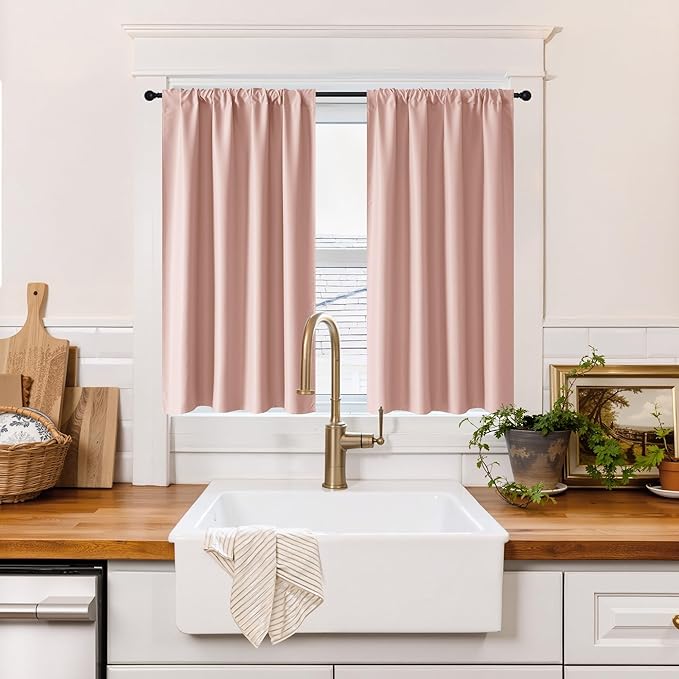 RYB HOME 100% Blackout Short Curtains for Small Window, Thermal Insulated | Total Room Darkening, Noise Reducing, Curtains for Basement Bathroom RV Cars, W29 x L36, Peach Pink, 2 Panels by RYBHOME