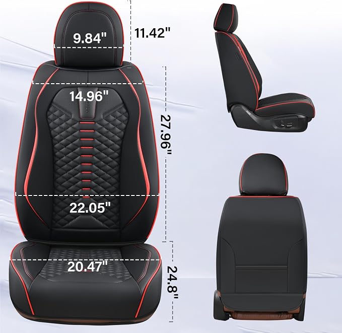 Coverado Seat Covers Full Set, Waterproof Nappa Leather Seat Covers for Cars, 5 Seats Universal Car Seat Protectors, Black Car Seat Covers Car Seat Cushions Fit for Most Cars (Black&Red) - Image 5