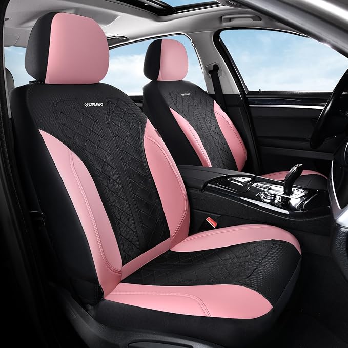 Coverado Car Seat Covers 2-Pack, Luxury Front Seat Covers, Automotive Car Seat Protectors, Pink Driver Seat Covers Universal Fit for SUVs, Trucks, Sedans by COVERADOAUTO