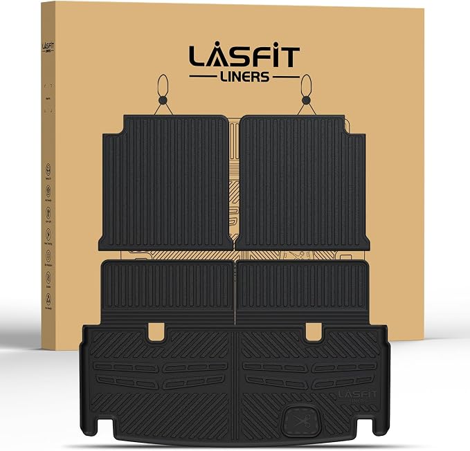 LASFIT Cargo & Backrest Mats for Mercedes Benz GLS 2017-2019 & GL 2013-2016 | Fit for GLS 350d/450/550/63 AMG & GL 350/450/550/63 AMG, All Weather TPE Non-Slip Trunk Mat with Seatback, Black by LASFIT