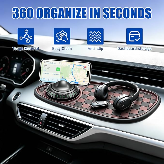 Multifunctional Car Anti-Slip Mat, Rotatable Car Anti Slip Mat Phone Holder | Universal Dashboard Pad with Temporary Parking Number, Dashboard Accessories for Sunglass Chapstick (Black White) - Image 2