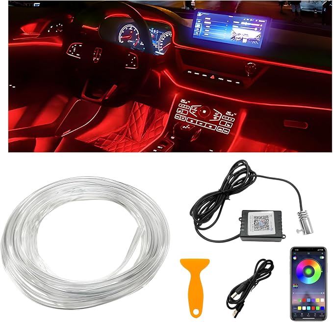 Interior Car LED Strip Lights with APP Control, RGB Ambient Lighting Kit with 118 inches Fiber Optic, 16 Million Colors Neon Strip USB Music Sync Atmosphere LED for Vehicles by Unknown
