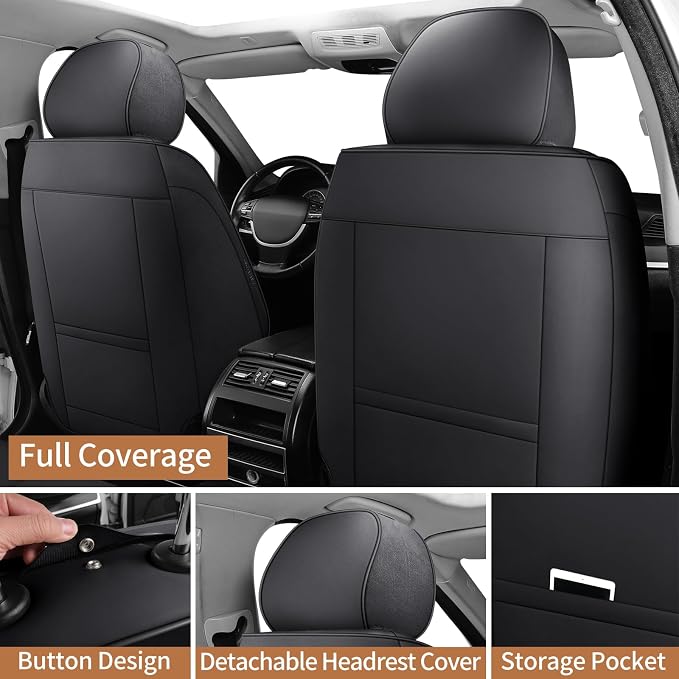 Leather Car Seat Covers Full Set Automotive Seat Protectors | Breathable Waterproof Durable Full Surround & Lumbar Support Design Non-Slip Universal Fit for Most Cars SUV Trucks Van Black - Image 7