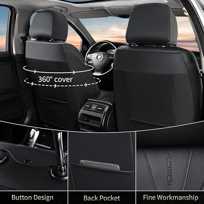 FLORICH Leather Automotive Seat Covers, Waterproof Seat Covers, Black Front Car Seat Cover, Full Coverage Car Seat Covers 2 Pack Car Seat Cushion Protector Universal Fit for Most Cars SUV Trucks - Image 2