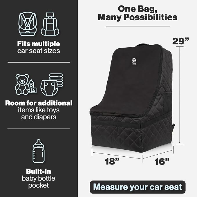 Extra Padded Car Seat Travel Bag for Airplane, Heavy Duty Car Seat Bags for Air Travel Large Durable Carseat Carrier Bag, Airport Gate Check Bag with Padded Shoulder Strap - Image 2