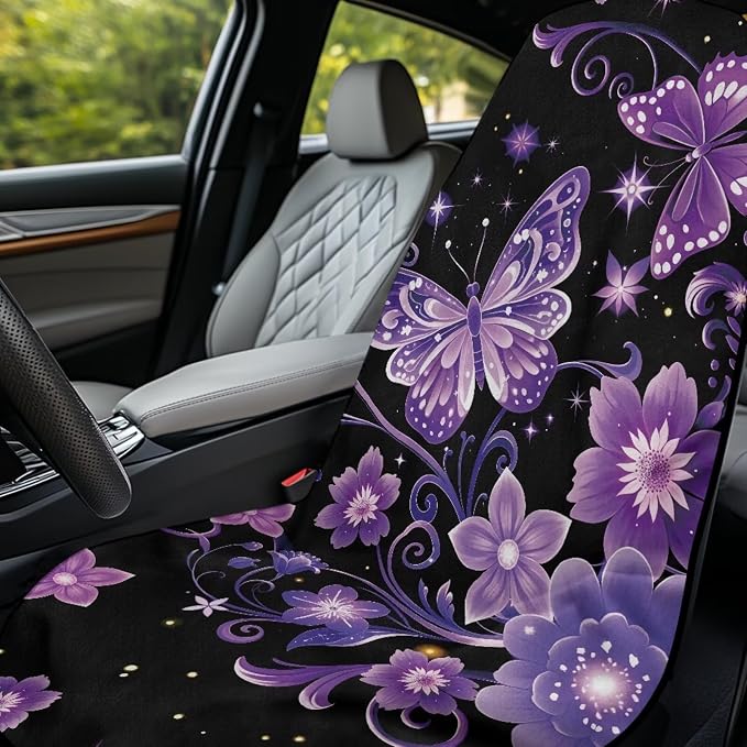 Purple Butterfly Flower Car Seat Towel with Storage Bag Sweat Car Seat Cover Protector Butterfly Print Auto Interior Accessories Driver Seat Cushion Cover Towel for Yoga Swimming After Gym - Image 3