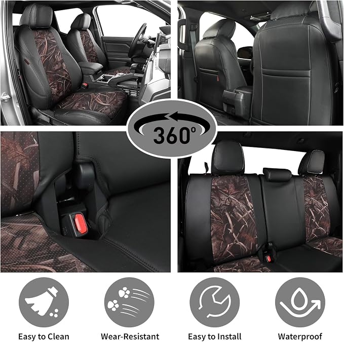 EKR Tacoma Seat Covers Custom Fit for Toyota Tacoma 2016 2017 2018 2019 2020 2021 2022 2023 Double Cab/Crew Cab -Truck Seat Covers for Car Full Set,Faux Leather(Black/Reed Camo) - Image 2
