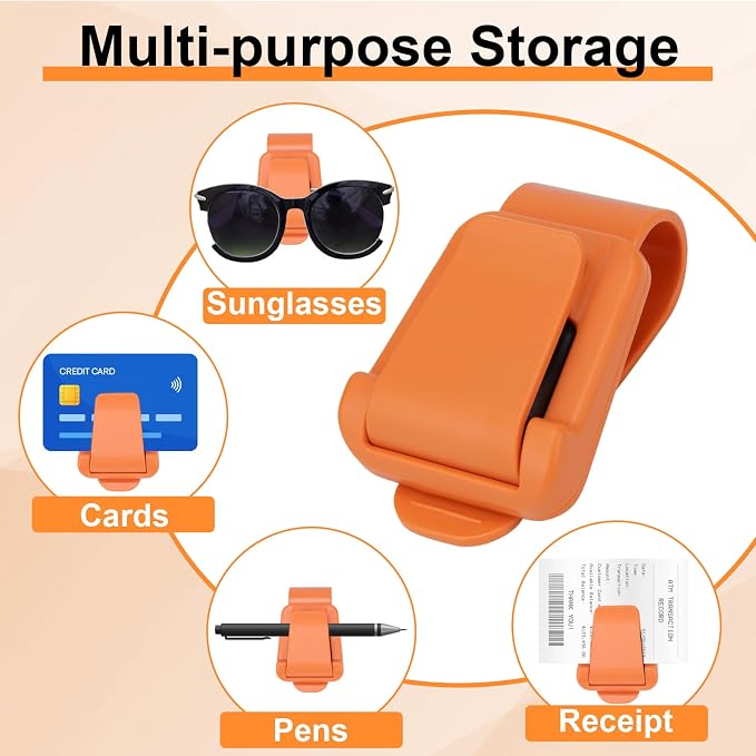 BFXM 2Pcs Sunglass Holder for Car Visor | Sunglasses Visor Clip for Car, Trucks, SUVs (Orange) - Image 3