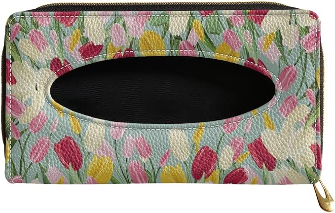Biyejit Car Visor Tissue Holder, Tulip Flowers Car Visor Napkins Box Holder, Tissue Dispenser for Car Decoration, Suitable for Most Cars, 1 Pack by Biyejit