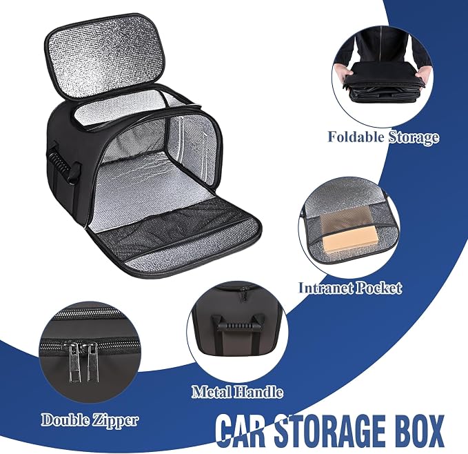 Foldable Car Insulated Storage Box, Portable Thermal Cooler Bag with Double Zipper & Sturdy Handle, Multi‑Purpose Car Seat Trunk Organizer for Drinks Snacks, Outdoor Picnic Camping Road Trips - Image 4