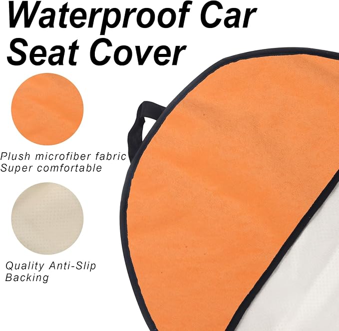 Sweat Towel Car Seat Cover Protector Front Seats for Gym Workout, Running, Swimming, Beach and Hiking, Waterproof Universal Seat Cover for Car, Trucks, Van & SUV (1, FSH-Orange/Black/White, Front) - Image 5