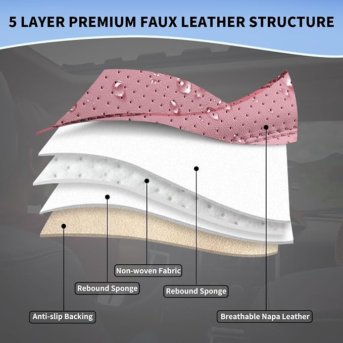 Leather Car Seat Covers Full Set Automotive Seat Protectors | Breathable Waterproof Durable Full Surround & Lumbar Support Design Non-Slip Universal Fit for Most Cars SUV Trucks Van Pink - Image 8