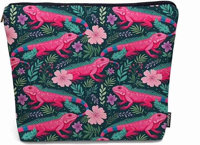 Lizard Cosmetic Travel Bag For Toiletries, Tropical Animal Floral Lizard Makeup Bag Toiletry Bags For Women, Flax Cosmetic Bags Make Up Bag Purse Toiletries Bag Birthday Gift by Unknown
