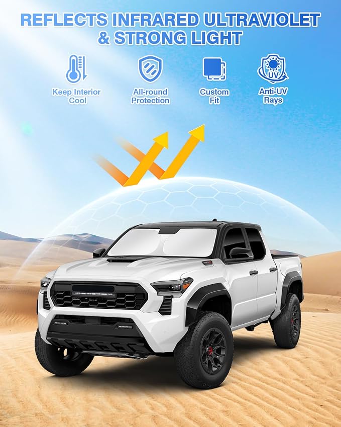 Canvcle Sunshades for Toyota Tacoma 2024 2025 2026 Accessories Windshield Sun Shade Side Rear Window Shade Cover Sun Visor Shield Privacy Protection for Camping Keep Vehicle Cool Black 6PCS - Image 2
