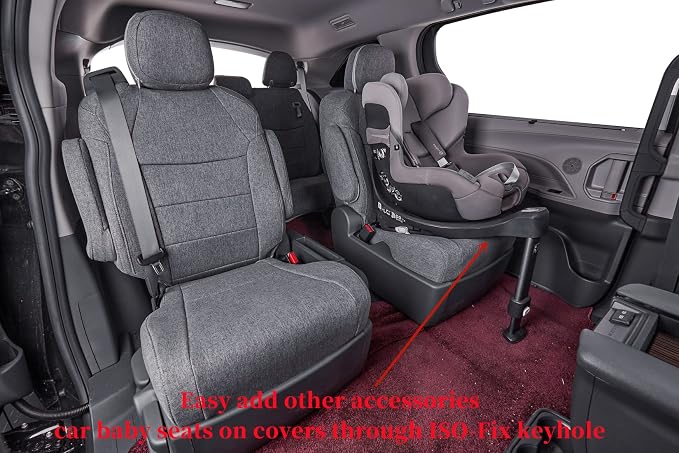 Car Seat Covers Custom Fit for 2021-2026 Toyota Sienna LE,XLE (8-Seater) Van,2nd Row Bench w/Removable Middle Seat,Breathable UV-Resistant Polyester Seat Protector (Full Set,Gray) - Image 7