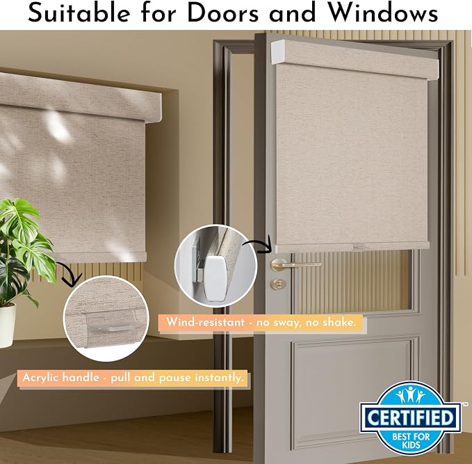 Persilux Blackout Roller Shades for Window Blinds,Cordless,Linen Fabric,Thermal Insulated Fabric UV Protection Shades for Home,Office,Bedroom,Door,Blackout-Beige,30" W X 72" H - Image 3