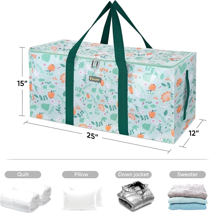 BALEINE Extra Large Storage Tote with Zippers & Carrying Handles, Heavy-Duty Oxford Fabric Moving Bags for Laundry, Space Saving, Storage, Spring Stroll - Image 4