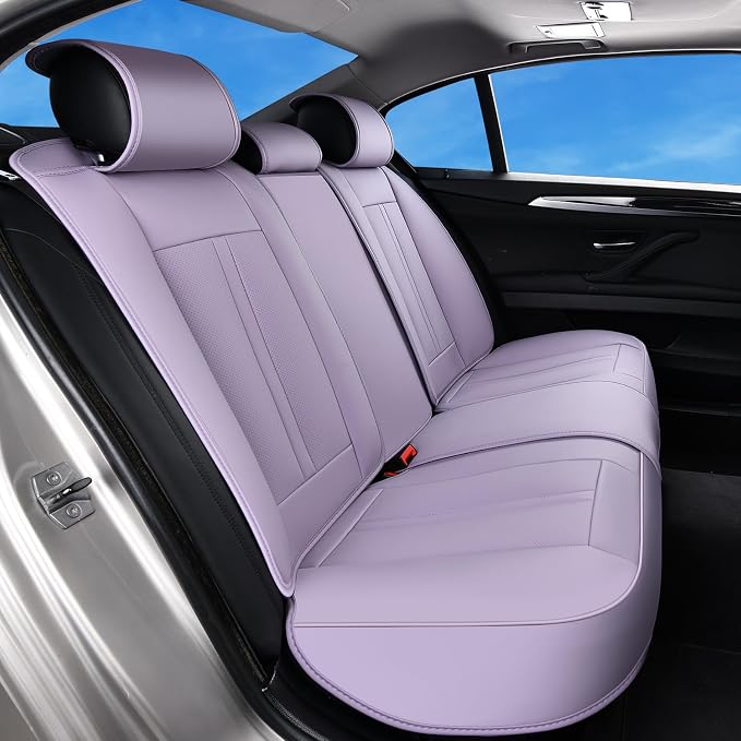 Huidasource Purple Back Seat Cover Luxury Nappa Leather, Rear Seat Cover with Velcro Adjustable, Ventilation Holes, Child Seats, Seat Covers Waterproof Universal Fit for Most Cars SUV Trucks, Purple - Image 9