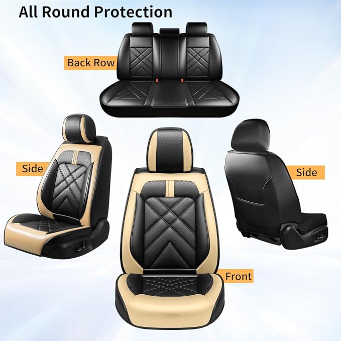 Soul Car Seat Covers Fit for Kia Soul 2010-2026, Premium Full Coverage Leather Automotive Seat Protectors, All Seasons Waterproof Breathable, Airbag Compatible, Full Set Seats Black Beige - Image 8