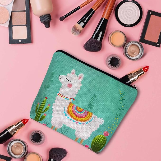 Makeup Bag Llama Makeup Bags For Purse Pouch, Funny Llama Alpaca Cactus Floral Green Travel Toiletry Bag Cosmetic Bag Makeup Bags Flax Makeup Organizer Bag Pencil Pouch For Man Woman - Image 3
