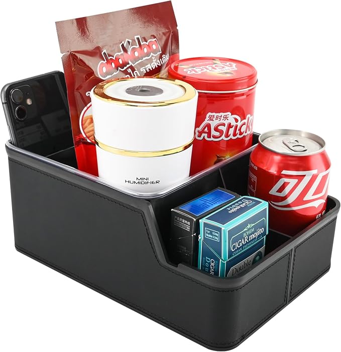 Car Storage Organizer Between Seats,Center Console Armrest Storage Box Back Seat Organizer with Small Compartment Car Interior Storage Box,Cup Holder Tray with Non-slip Mat(Black) | Center Console Armrest Storage Box,Front & Back Seat Floor Organizer,C... by keketuohai