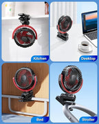 Battery Clip On Fan for Car Visor Back Seat Roof Handle (Red) | 2000mAh Rechargeable Car Fan Clip On SUV Van RV Pickup Truck Camping Desk Bed Stroller Baby Crib, Quiet, 360 Rotation - Image 8