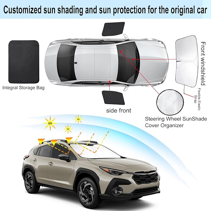 3PCS Car Window Shades Front Windshield Sun Shade Foldable Window Shade Custom Fit for 2024-2026 Subaru Crosstrek Accessories Car Shades for Front Windows Anti-UV Rays Block Heat - Image 3