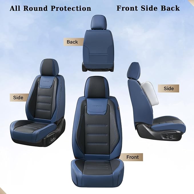 Coverado Car Seat Covers, Front Covers for Cars, Car Seat Cover Front Seats, Car Seat Protector Waterproof, Leather Car Seat Cushion, Universal Interior Covers Seat Protectors for Most Cars Blue - Image 7