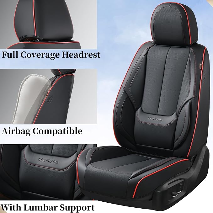 Coverado Car Seat Covers Full Set, Seat Covers for Cars, Black Car Seat Covers Front Seats and Back Car Seat Protector Waterproof, Leather Car Seat Cushion Universal Fit for Most Cars Blue - Image 6