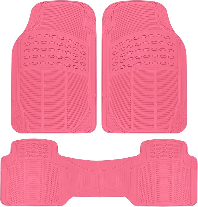 BDK ProLiner Pink Car Floor Mats for Cars Trucks SUV 3pc All-Weather | Heavy Duty Rubber Liners with Universal Trimmable Fit, Durable Waterproof Car Accessories Auto Floor Mats for Women Men by BDK