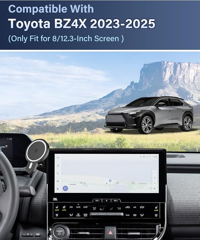 PZK Car Phone Holder for 2023-2026 Toyota BZ4X/ Subaru Solterra Accessories | Fit 8/12.3-Inch Screen Magnetic 15W Fast Wireless Charger Phone Mount with Magsafe 360° Rotation Not Affect Vent Phone Stand - Image 2