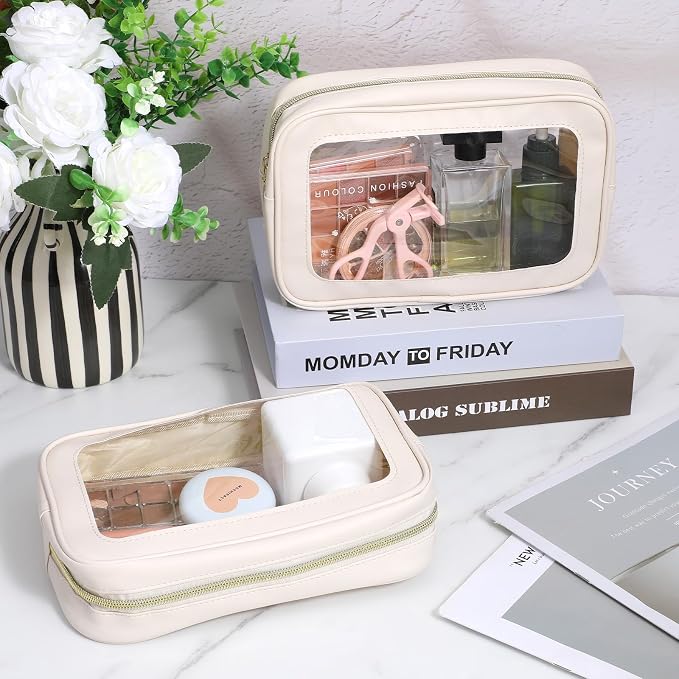 6 Pcs White Clear Makeup Bags with Zipper Car Cosmetic Bag PU and PVC Travel Toiletry Pouches for Women Gift, Valentine's Day Wedding Gift - Image 7