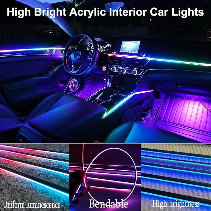 Interior Car LED Strip Lights,Acrylic LED Lights for Car with Dynamic Dreamcolor Chasing,175 inches 10 in 1 RGB Neon Strip Fiber Optic Ambient Lighting Kits with Remote APP,for Inside car Decorations - Image 4