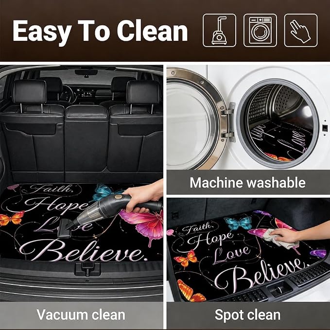 Car Trunk Mat for SUV, 31"x47" Cute Faith Butterfly Cargo Liner Protector | All Weather Universal Cargo Liners for Dogs, Car Accessory for SUVs/Sedan/Wagons, Durable Non-Slip Washable Rear Cargo Mat - Image 6