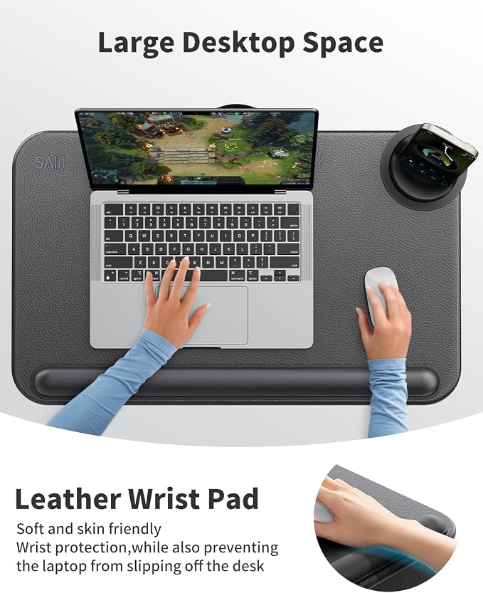 SAIJI Laptop Lap Desk with External Monitor Holder Fits Up to 17" Laptops | Lightweight Lap Tray Table Stand with Soft Leather Wrist Pad, Lap Desk with Cushion for Home Office Working/Gaming On Couch - Image 2